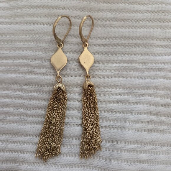 Rhinestone Evil Eye Tassel Earrings Matte Gold Tone Chains Leverback Dangle 3” - Picture 4 of 4